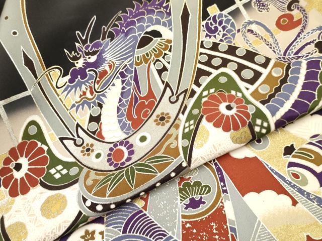 平和屋着物[]お宮参り　男の子　祝着　産着　初着　のしめ　龍　兜　束ね熨斗吉祥文　暈し染め　金銀彩　逸品　DAAY3394ma