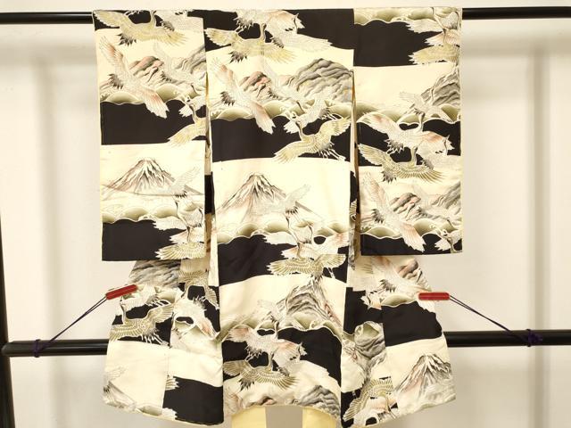 平和屋着物[]お宮参り　男の子　祝着　産着　初着　のしめ　風景群れ鶴文　金彩　逸品　DAAY3395ma
