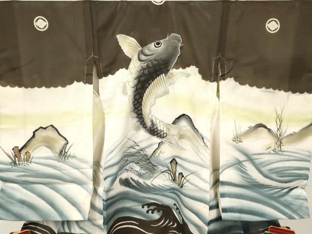 平和屋着物＊夏物　お宮参り　男の子　祝着　産着　初着　のしめ　絽　鯉　立波文　暈し染め　銀彩　逸品　DAAY3396ma