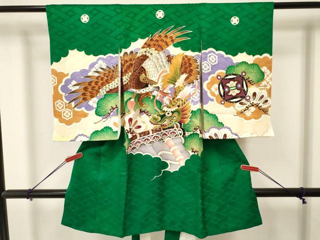 平和屋着物[]お宮参り　男の子　祝着　産着　初着　のしめ　駒刺繍　鷹　鷲　龍魚　松文　金彩　逸品　DAAY3397ma