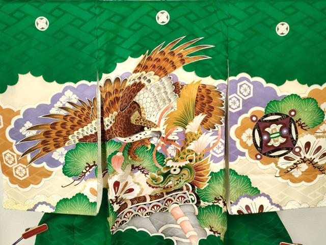 平和屋着物[]お宮参り　男の子　祝着　産着　初着　のしめ　駒刺繍　鷹　鷲　龍魚　松文　金彩　逸品　DAAY3397ma