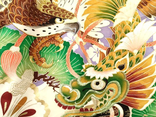 平和屋着物[]お宮参り　男の子　祝着　産着　初着　のしめ　駒刺繍　鷹　鷲　龍魚　松文　金彩　逸品　DAAY3397ma