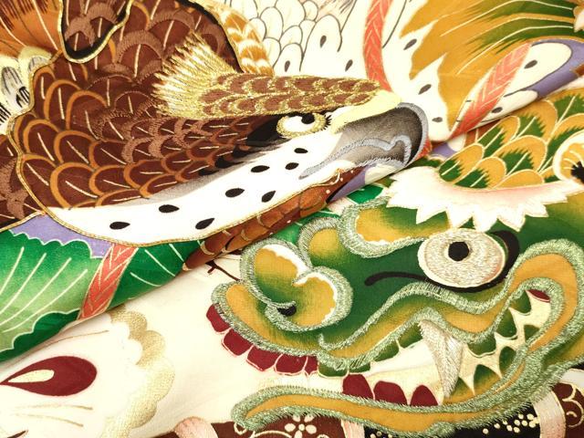 平和屋着物[]お宮参り　男の子　祝着　産着　初着　のしめ　駒刺繍　鷹　鷲　龍魚　松文　金彩　逸品　DAAY3397ma