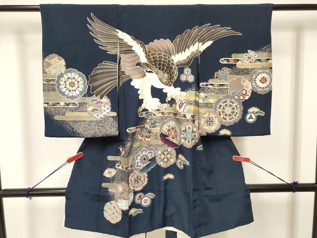 平和屋着物[]お宮参り　男の子　祝着　産着　初着　のしめ　鷹　鷲　雪輪花文　暈し染め　金彩　逸品　DAAY3398ma