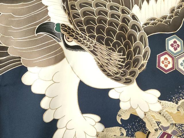 平和屋着物[]お宮参り　男の子　祝着　産着　初着　のしめ　鷹　鷲　雪輪花文　暈し染め　金彩　逸品　DAAY3398ma