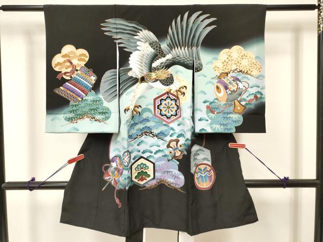 平和屋着物[]お宮参り　男の子　祝着　産着　初着　のしめ　刺繍　鷹　鷲　亀甲源氏車笹松文　暈し染め　金彩　逸品　DAAY3399ma