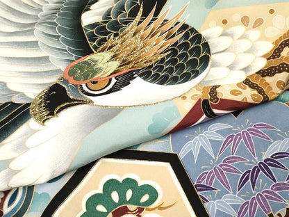 平和屋着物[]お宮参り　男の子　祝着　産着　初着　のしめ　刺繍　鷹　鷲　亀甲源氏車笹松文　暈し染め　金彩　逸品　DAAY3399ma