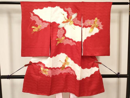 平和屋着物[]お宮参り　女の子　祝着　産着　初着　のしめ　駒刺繍　絞り　飛鶴　逸品　DAAY3404ma