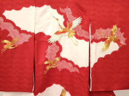 平和屋着物[]お宮参り　女の子　祝着　産着　初着　のしめ　駒刺繍　絞り　飛鶴　逸品　DAAY3404ma