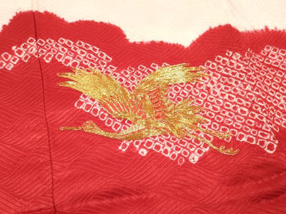 平和屋着物[]お宮参り　女の子　祝着　産着　初着　のしめ　駒刺繍　絞り　飛鶴　逸品　DAAY3404ma