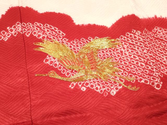 平和屋着物[]お宮参り　女の子　祝着　産着　初着　のしめ　駒刺繍　絞り　飛鶴　逸品　DAAY3404ma