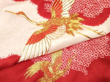 平和屋着物[]お宮参り　女の子　祝着　産着　初着　のしめ　駒刺繍　絞り　飛鶴　逸品　DAAY3404ma
