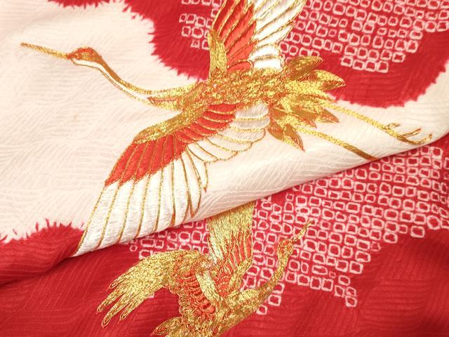 平和屋着物[]お宮参り　女の子　祝着　産着　初着　のしめ　駒刺繍　絞り　飛鶴　逸品　DAAY3404ma