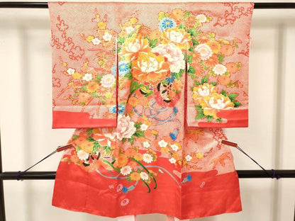 平和屋着物[]お宮参り　女の子　祝着　産着　初着　のしめ　駒刺繍　花車文　金彩　逸品　DAAY3405ma