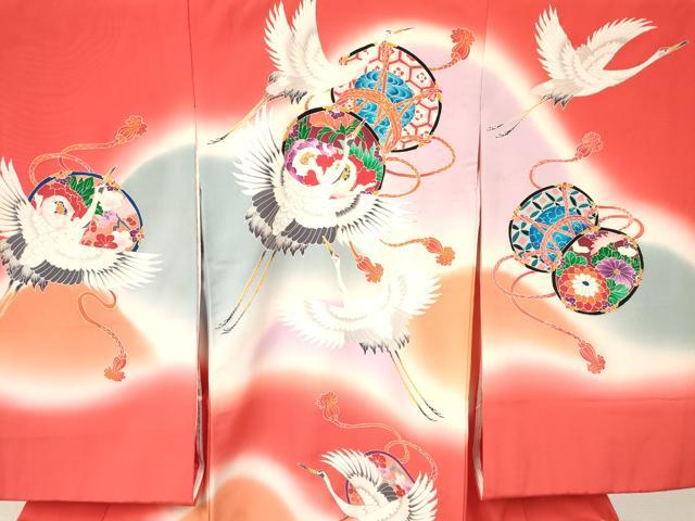 平和屋着物[]お宮参り　女の子　祝着　産着　初着　のしめ　鼓飛鶴花文　暈し染め　銀彩　逸品　DAAY3406ma
