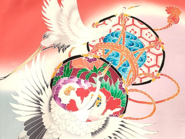 平和屋着物[]お宮参り　女の子　祝着　産着　初着　のしめ　鼓飛鶴花文　暈し染め　銀彩　逸品　DAAY3406ma