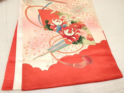 平和屋着物[]お宮参り　女の子　祝着　産着　初着　のしめ　扇面鼓飛鶴花文　暈し染め　金彩　逸品　DAAY3407ma