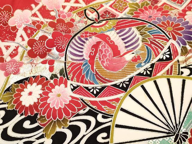 平和屋着物[]お宮参り　女の子　祝着　産着　初着　のしめ　鈴　扇面鳳凰花蝶文　暈し染め　金銀彩　逸品　DAAY3411ma