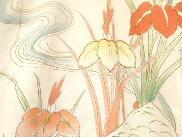 平和屋着物＊夏物　お宮参り　女の子　祝着　産着　初着　のしめ　絽　駒刺繍　杜若　短冊花文　金銀彩　逸品　DAAY3412ma
