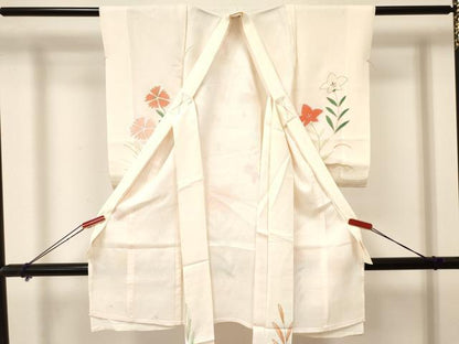 平和屋着物＊夏物　お宮参り　女の子　祝着　産着　初着　のしめ　絽　駒刺繍　杜若　短冊花文　金銀彩　逸品　DAAY3412ma