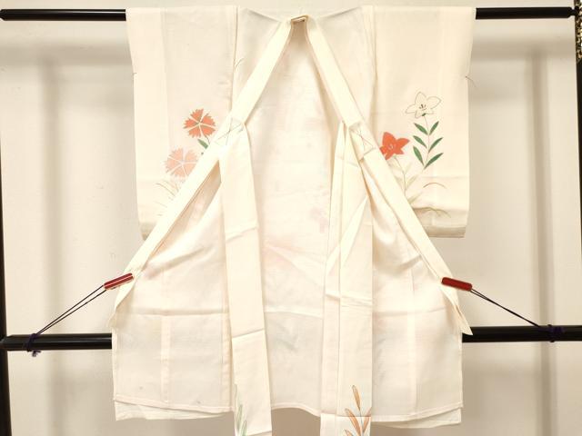 平和屋着物＊夏物　お宮参り　女の子　祝着　産着　初着　のしめ　絽　駒刺繍　杜若　短冊花文　金銀彩　逸品　DAAY3412ma