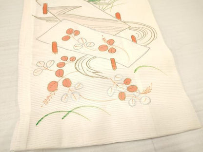 平和屋着物＊夏物　お宮参り　女の子　祝着　産着　初着　のしめ　絽　駒刺繍　杜若　短冊花文　金銀彩　逸品　DAAY3412ma