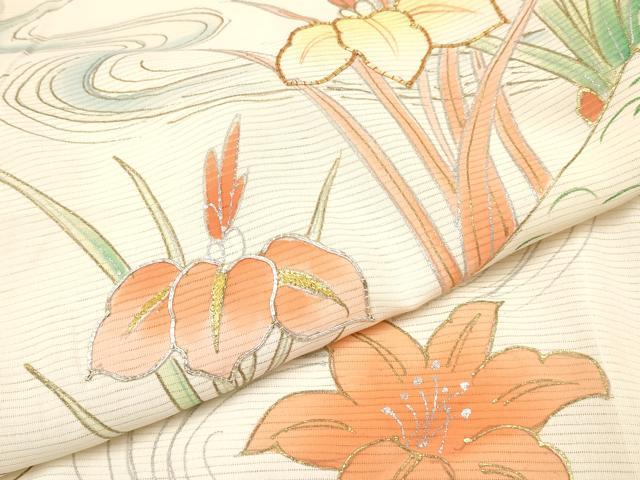平和屋着物＊夏物　お宮参り　女の子　祝着　産着　初着　のしめ　絽　駒刺繍　杜若　短冊花文　金銀彩　逸品　DAAY3412ma