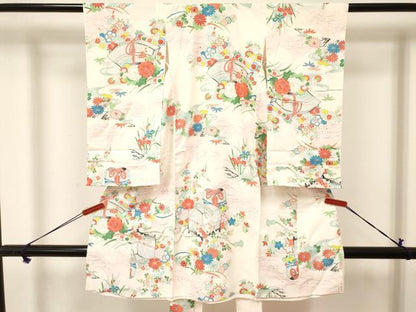 平和屋着物＊夏物 お宮参り 女の子 祝着 産着 初着 のしめ 絽 花文箱 銀彩 逸品 DAAY3413ma
