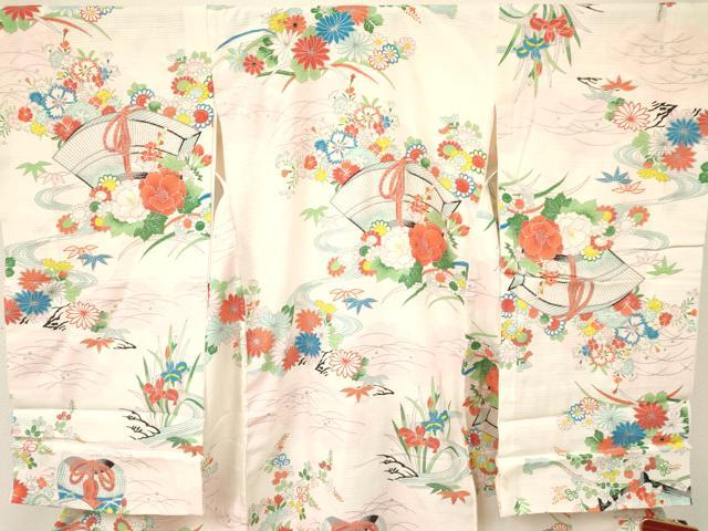 平和屋着物＊夏物 お宮参り 女の子 祝着 産着 初着 のしめ 絽 花文箱 銀彩 逸品 DAAY3413ma