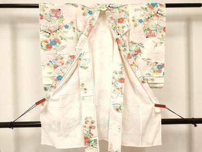平和屋着物＊夏物 お宮参り 女の子 祝着 産着 初着 のしめ 絽 花文箱 銀彩 逸品 DAAY3413ma