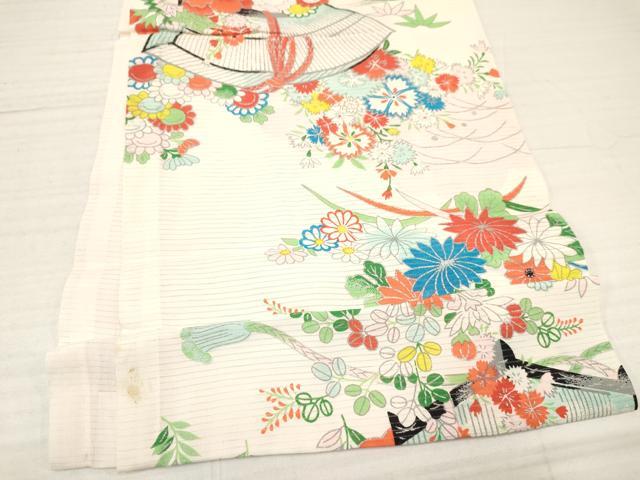 平和屋着物＊夏物 お宮参り 女の子 祝着 産着 初着 のしめ 絽 花文箱 銀彩 逸品 DAAY3413ma
