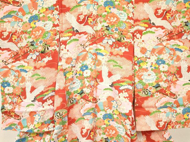 平和屋着物[]アンティーク　大正ロマン　お宮参り　女の子　祝着　産着　初着　のしめ　飛鶴花車文　逸品　DAAY3418ma