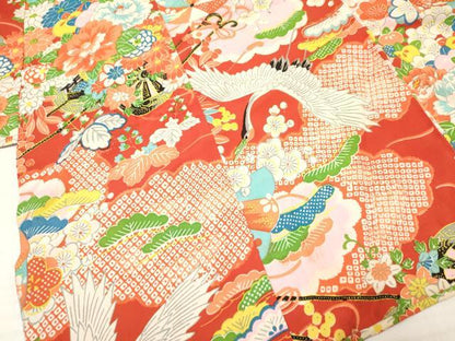 平和屋着物[]アンティーク　大正ロマン　お宮参り　女の子　祝着　産着　初着　のしめ　飛鶴花車文　逸品　DAAY3418ma