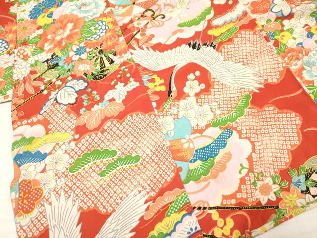 平和屋着物[]アンティーク　大正ロマン　お宮参り　女の子　祝着　産着　初着　のしめ　飛鶴花車文　逸品　DAAY3418ma