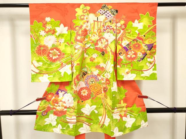 平和屋着物[]お宮参り　女の子　祝着　産着　初着　のしめ　駒刺繍　檜扇御所車鼓花文　金彩　逸品　DAAY3419ma
