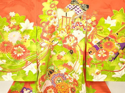 平和屋着物[]お宮参り　女の子　祝着　産着　初着　のしめ　駒刺繍　檜扇御所車鼓花文　金彩　逸品　DAAY3419ma