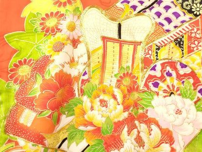 平和屋着物[]お宮参り　女の子　祝着　産着　初着　のしめ　駒刺繍　檜扇御所車鼓花文　金彩　逸品　DAAY3419ma
