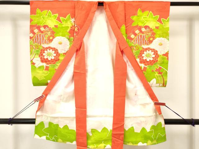 平和屋着物[]お宮参り　女の子　祝着　産着　初着　のしめ　駒刺繍　檜扇御所車鼓花文　金彩　逸品　DAAY3419ma