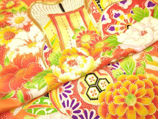 平和屋着物[]お宮参り　女の子　祝着　産着　初着　のしめ　駒刺繍　檜扇御所車鼓花文　金彩　逸品　DAAY3419ma