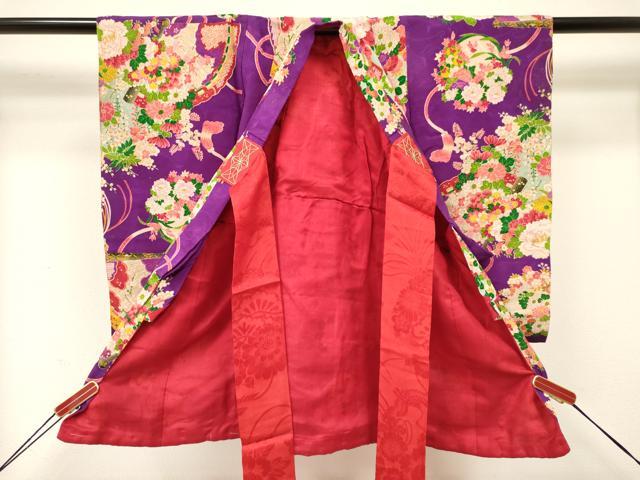 平和屋着物[]アンティーク　大正ロマン　お宮参り　女の子　祝着　産着　初着　のしめ　駒刺繍　檜扇花文　逸品　DAAY3420ma