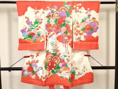 平和屋着物[]お宮参り　女の子　祝着　産着　初着　のしめ　地紙鼓花文　金彩　逸品　DAAY3421ma