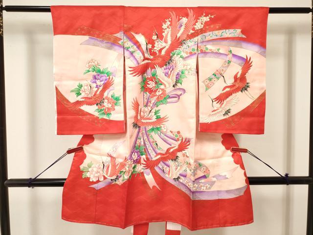平和屋着物[]お宮参り　女の子　祝着　産着　初着　のしめ　駒刺繍　熨斗飛鶴花文　暈し染め　金彩　逸品　DAAY3422ma