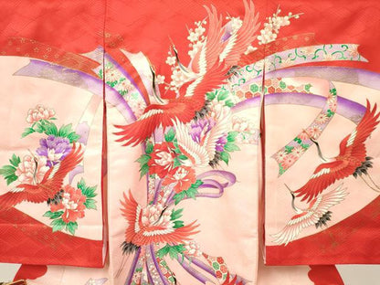 平和屋着物[]お宮参り　女の子　祝着　産着　初着　のしめ　駒刺繍　熨斗飛鶴花文　暈し染め　金彩　逸品　DAAY3422ma