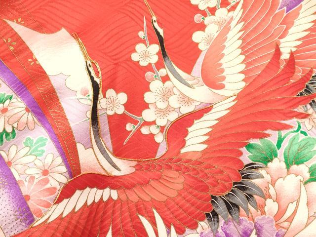平和屋着物[]お宮参り　女の子　祝着　産着　初着　のしめ　駒刺繍　熨斗飛鶴花文　暈し染め　金彩　逸品　DAAY3422ma