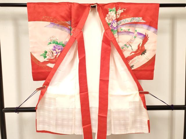 平和屋着物[]お宮参り　女の子　祝着　産着　初着　のしめ　駒刺繍　熨斗飛鶴花文　暈し染め　金彩　逸品　DAAY3422ma
