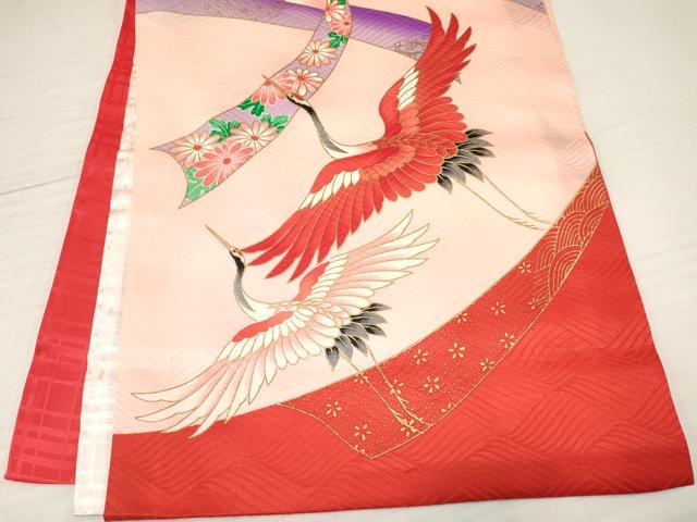 平和屋着物[]お宮参り　女の子　祝着　産着　初着　のしめ　駒刺繍　熨斗飛鶴花文　暈し染め　金彩　逸品　DAAY3422ma