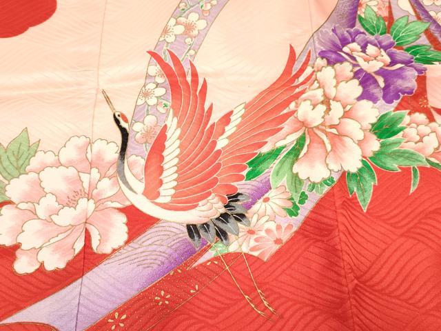 平和屋着物[]お宮参り　女の子　祝着　産着　初着　のしめ　駒刺繍　熨斗飛鶴花文　暈し染め　金彩　逸品　DAAY3422ma