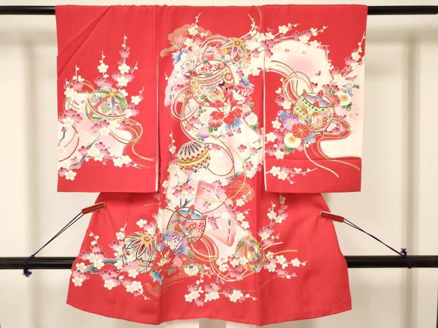 平和屋着物[]お宮参り　女の子　祝着　産着　初着　のしめ　糸車　檜扇鞠花蝶文　暈し染め　金彩　逸品　DAAY3423ma