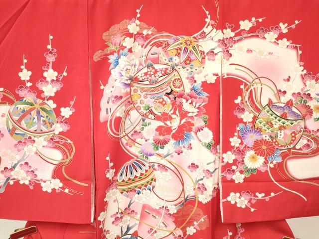 平和屋着物[]お宮参り　女の子　祝着　産着　初着　のしめ　糸車　檜扇鞠花蝶文　暈し染め　金彩　逸品　DAAY3423ma