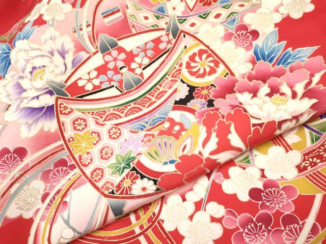 平和屋着物[]お宮参り　女の子　祝着　産着　初着　のしめ　糸車　檜扇鞠花蝶文　暈し染め　金彩　逸品　DAAY3423ma